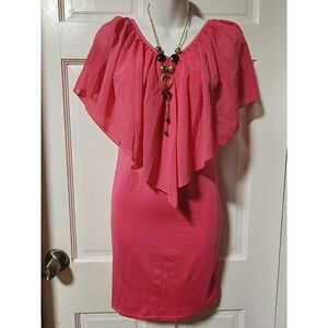 Summer Style Off Shoulder Casual Dresses Ruffle Pink Dress